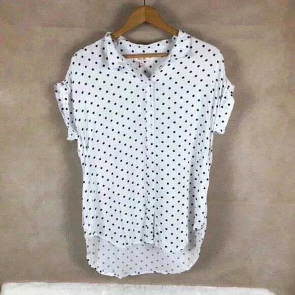 PER SE Short Sleeve Polka Dot Button-front Top NWT SMALL - Picture 2 of 9
